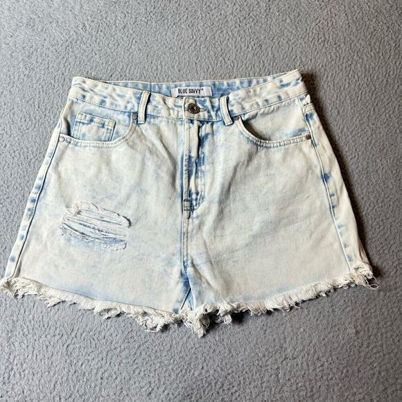 Blue Savvy Shorts Womens 7/28 Blue Distressed Light Wash Cutoff Shorts - Picture 1 of 8
